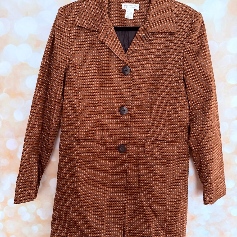 Worthington Brown Houndstooth Jacket. Size 8